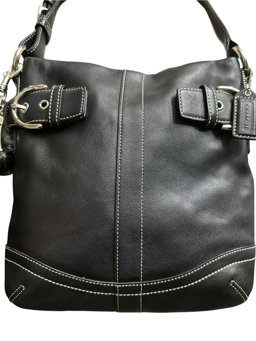 Vintage Coach Soho Black Leather Slim Shoulder Bag G05S-1453 w/ silver hardware